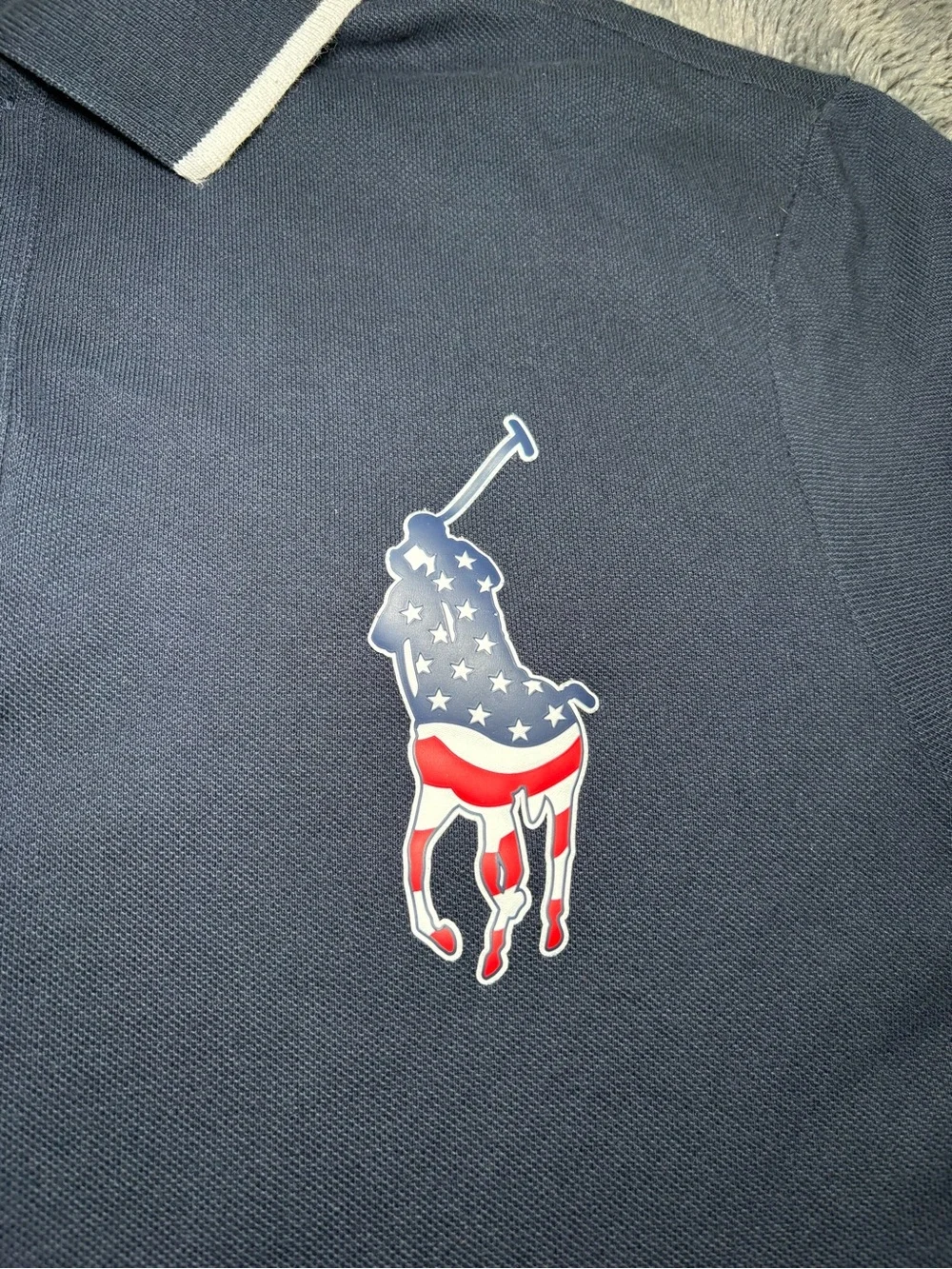 Polo Ralph Lauren Navy Men's Med Large Horse W/ American Flag Short Sleeve